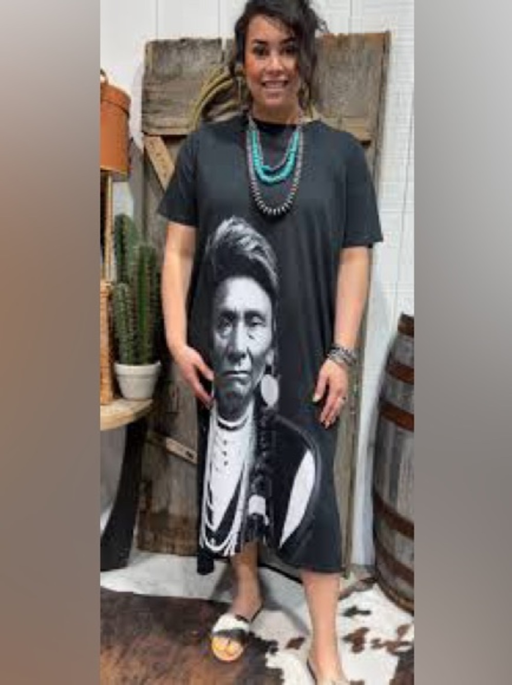NWT I Love Linen Black Chief Joseph Graphic Print Maxi Dress